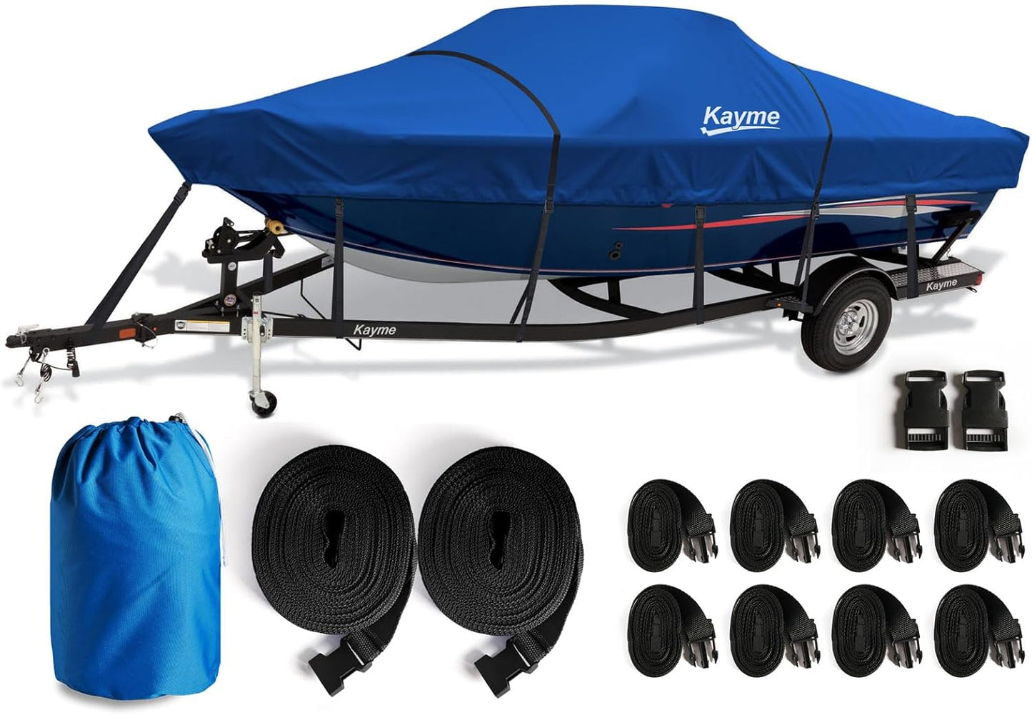 Kayme 1200D Heavy Duty Boat Cover for 17-19ft Boats Waterproof