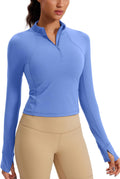 Butterluxe Half Zip Long Sleeve Shirt for Women - Cropped Slim Fit