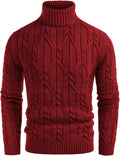 Men Turtleneck Sweater Cable Knit Slim Fit Mock Neck - Warm, Stretchy