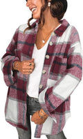 Women's Brushed Plaid Shacket Jacket - Oversized Button Down