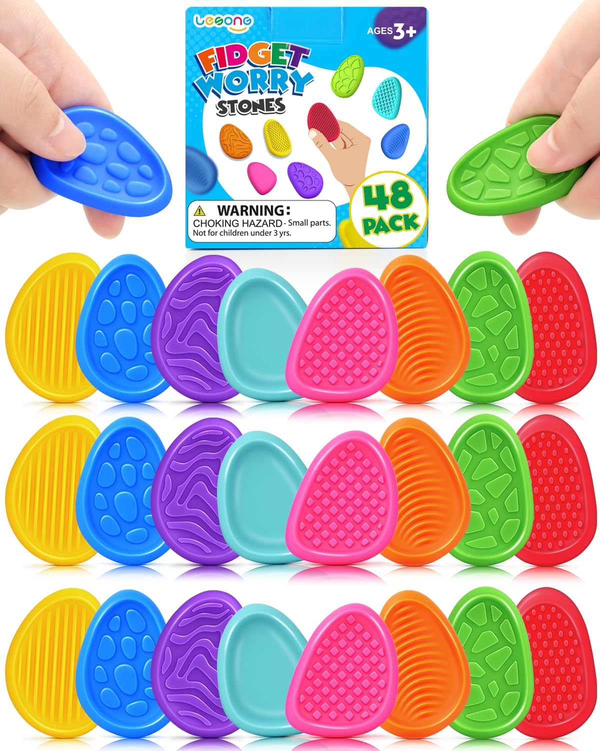 Fidget Toys Sensory Stone for Kids - 48 Pack Textured Worry Stones