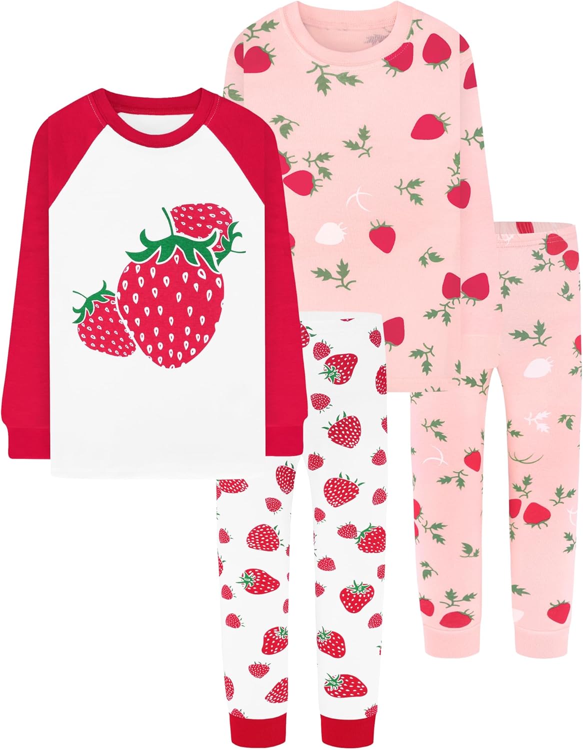 Girls 4 Pieces Cotton Pajamas Set for Ages 18 Months to 12 Years