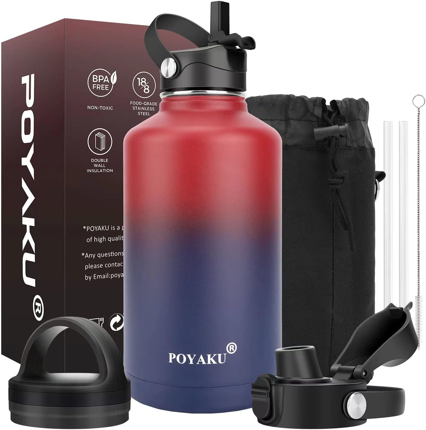Insulated Water Bottle with 3 Lids for Sports and Office Use