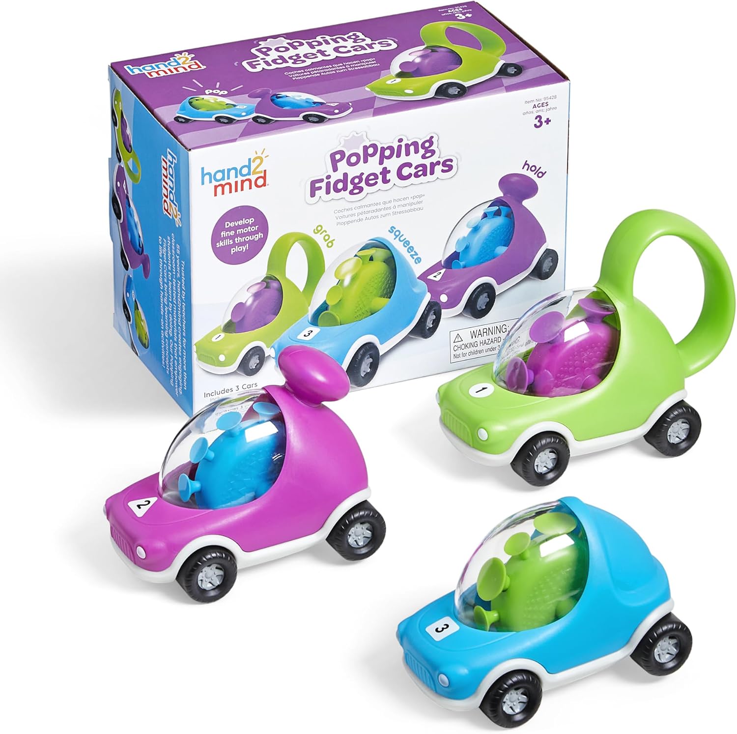 hand2mind Popping Fidget Cars Set - Fine Motor Skills & Anxiety Relief