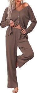Ekouaer Waffle Knit Pajama Set - Soft Two-Piece Sleepwear