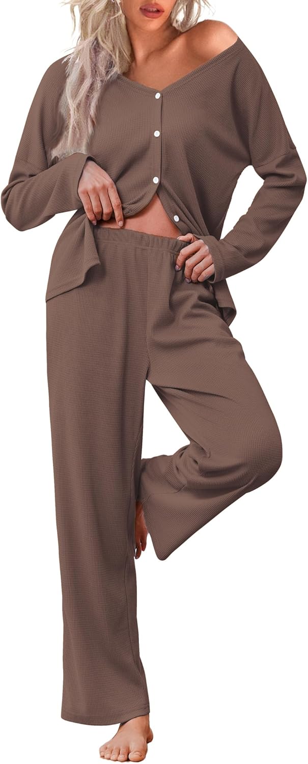 Ekouaer Womens Waffle Knit Pajamas Set for Ultimate Comfort