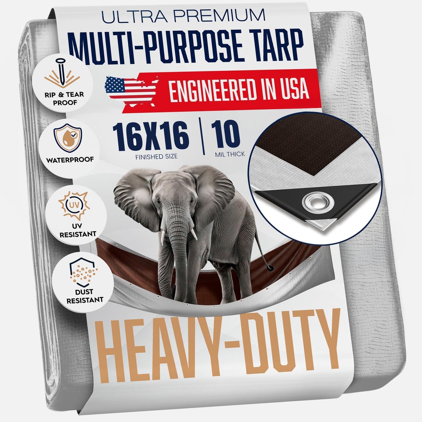 16x16 Heavy Duty Tarp - Waterproof, Tear Resistant & Durable