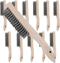 Wire Brush 24 Pieces 10 in Wooden Handle Set - Durable Cleaning Kit