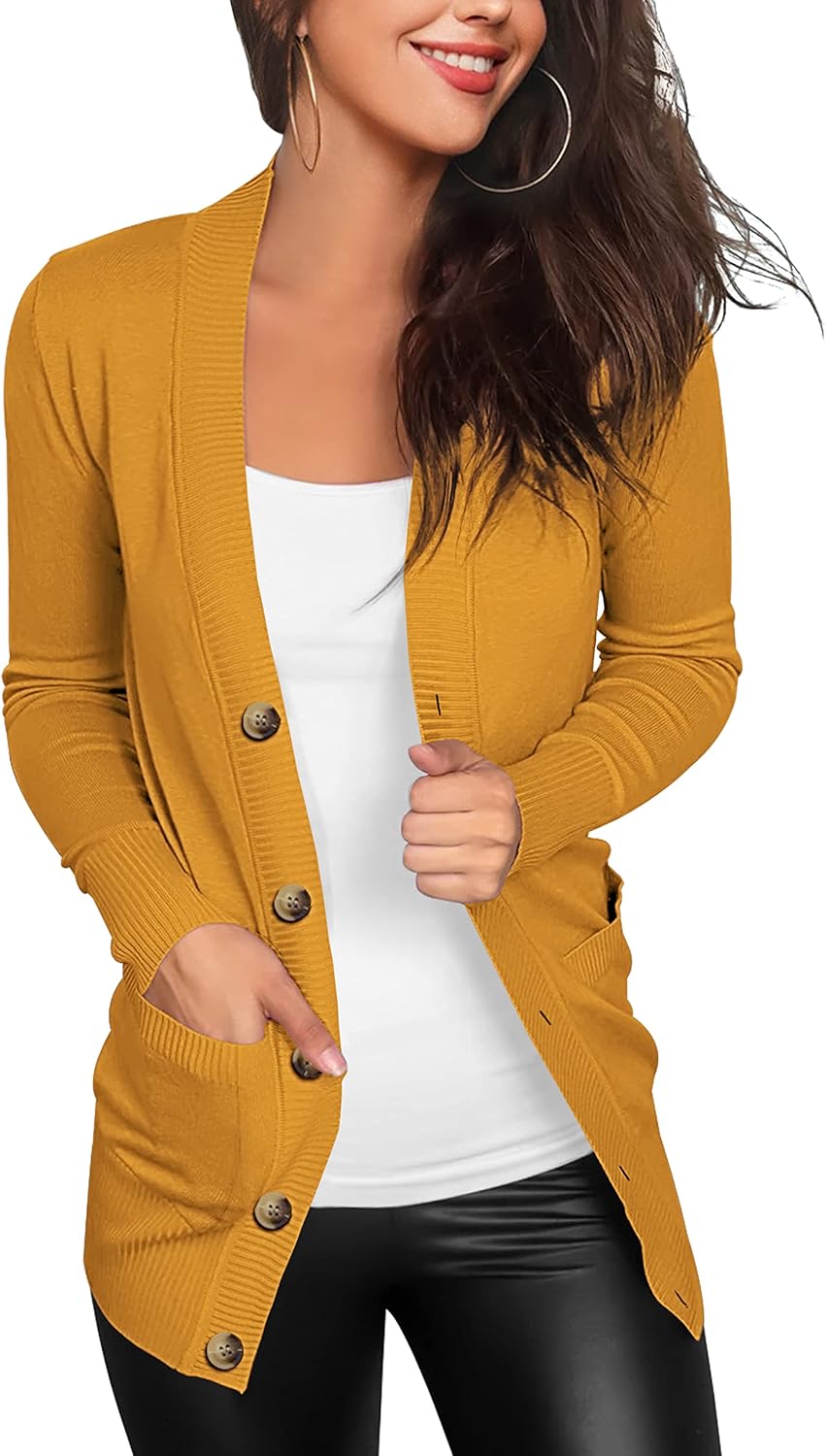 VERABENDI Women Long Sleeve V Neck Button Down Knit Cardigan