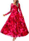 BTFBM Women Maxi Dress Square Neck Floral Long Sleeve - Fall 2025