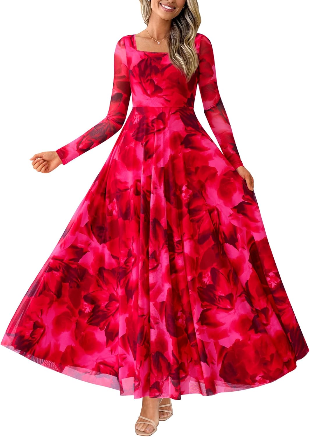 BTFBM Women Maxi Dress Elegant Long Sleeve Floral Print Style