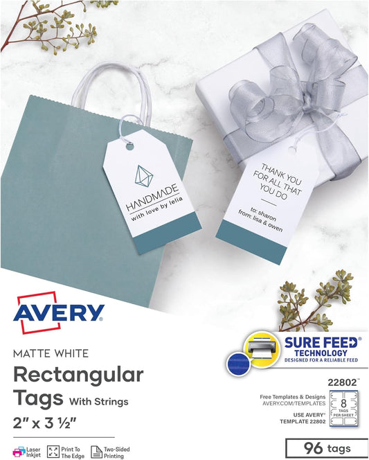 Avery Blank Printable Tags: 96 Customizable White Tags for Branding & Gifts