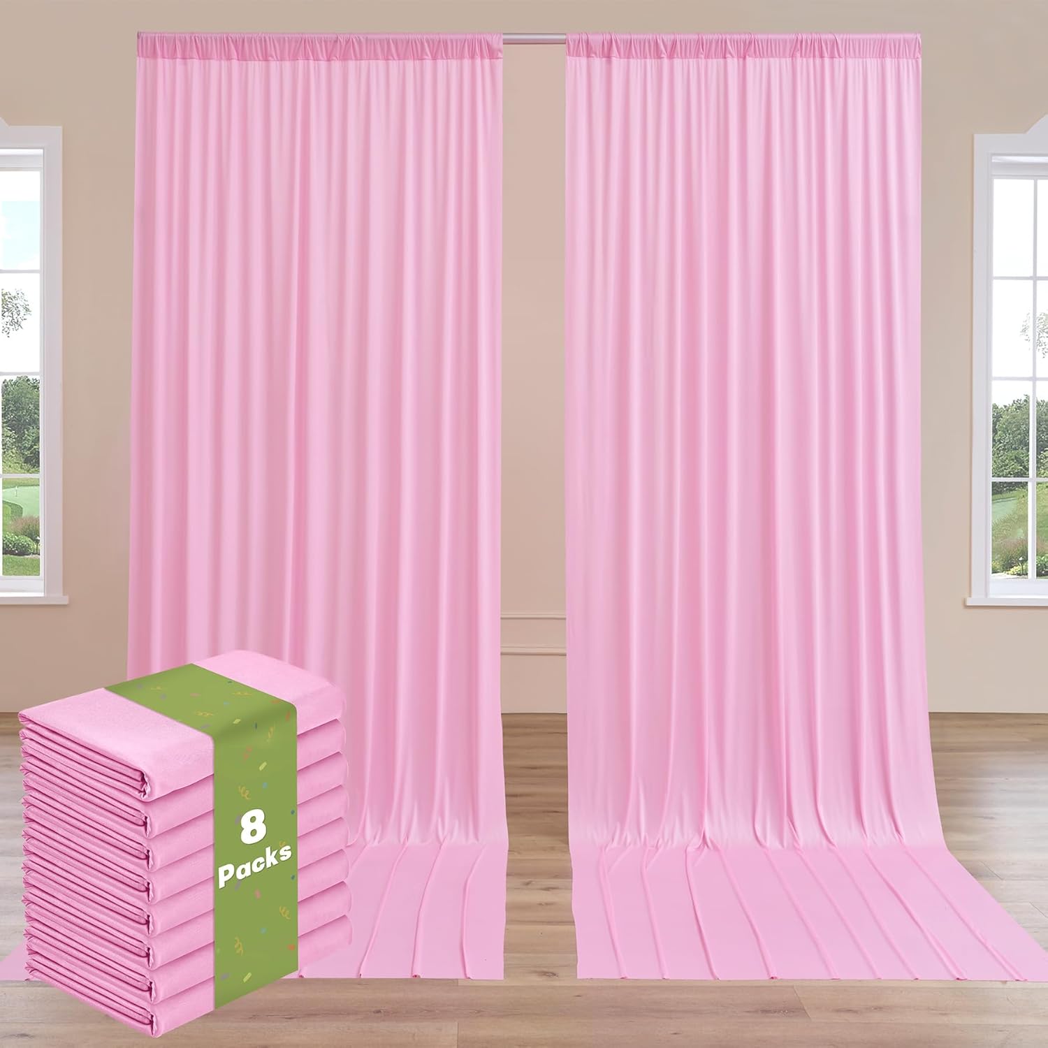 8 Panels 5ftx12ft Pink Backdrop Curtains for Stunning Events