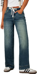 Wide Leg High Waisted Jeans for Women - Baggy Drawstring Zimbaplatinum