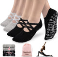 Yoga Socks for Women Non Slip Grips Pilates Socks (4 Pairs) - Double