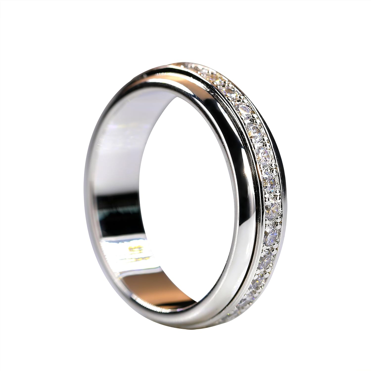 Stress Relief Moissanite Spinner Ring for Anxiety and Meditation