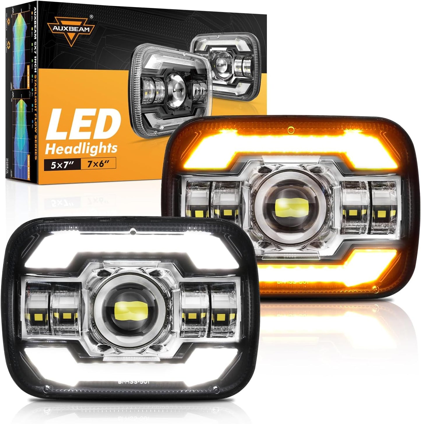 Auxbeam 5x7 LED Headlights with DRL & Turn Signal for Jeep