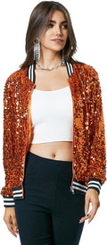 Womens Long Sleeve Sequin Zipper Jacket with Ribbed Cuffs - Party