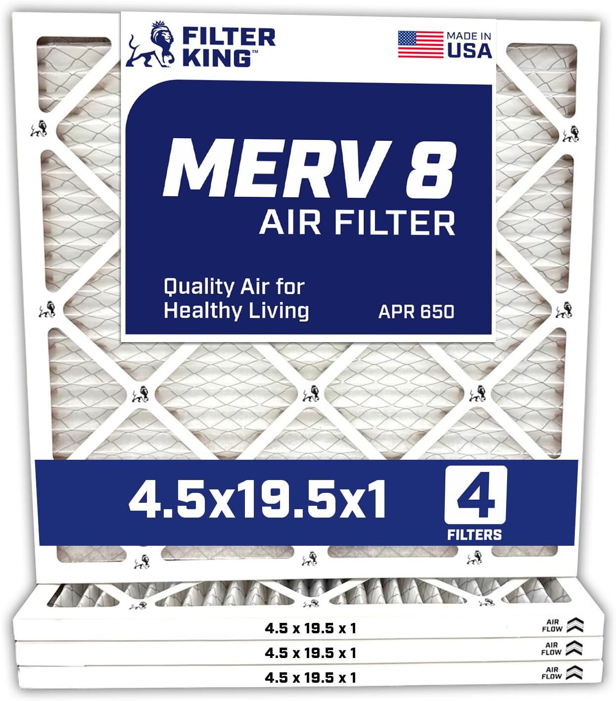 Filter King 4.5x19.5x1 Air Filter 4-Pack for Home HVAC Systems