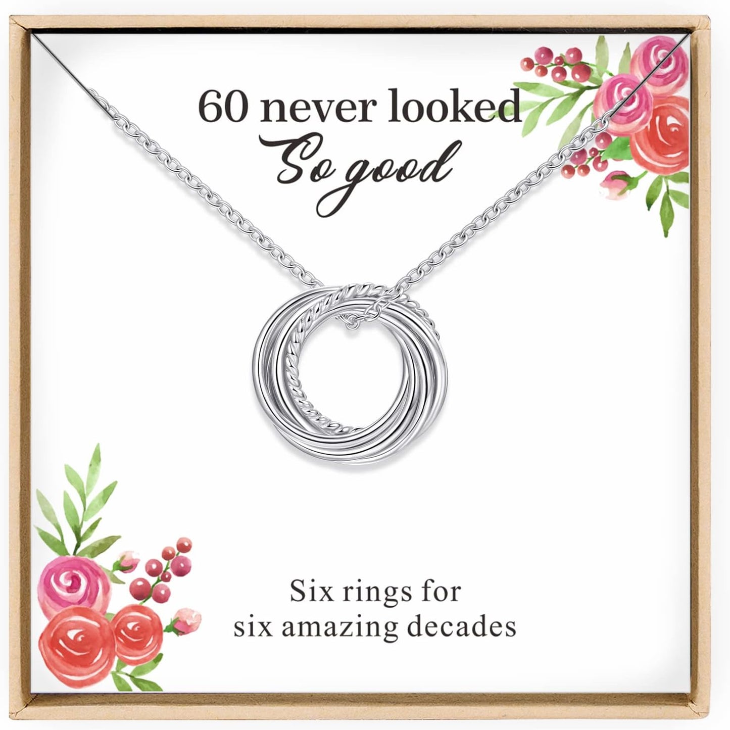 Sterling Silver 60th Birthday Necklace Gift for Women