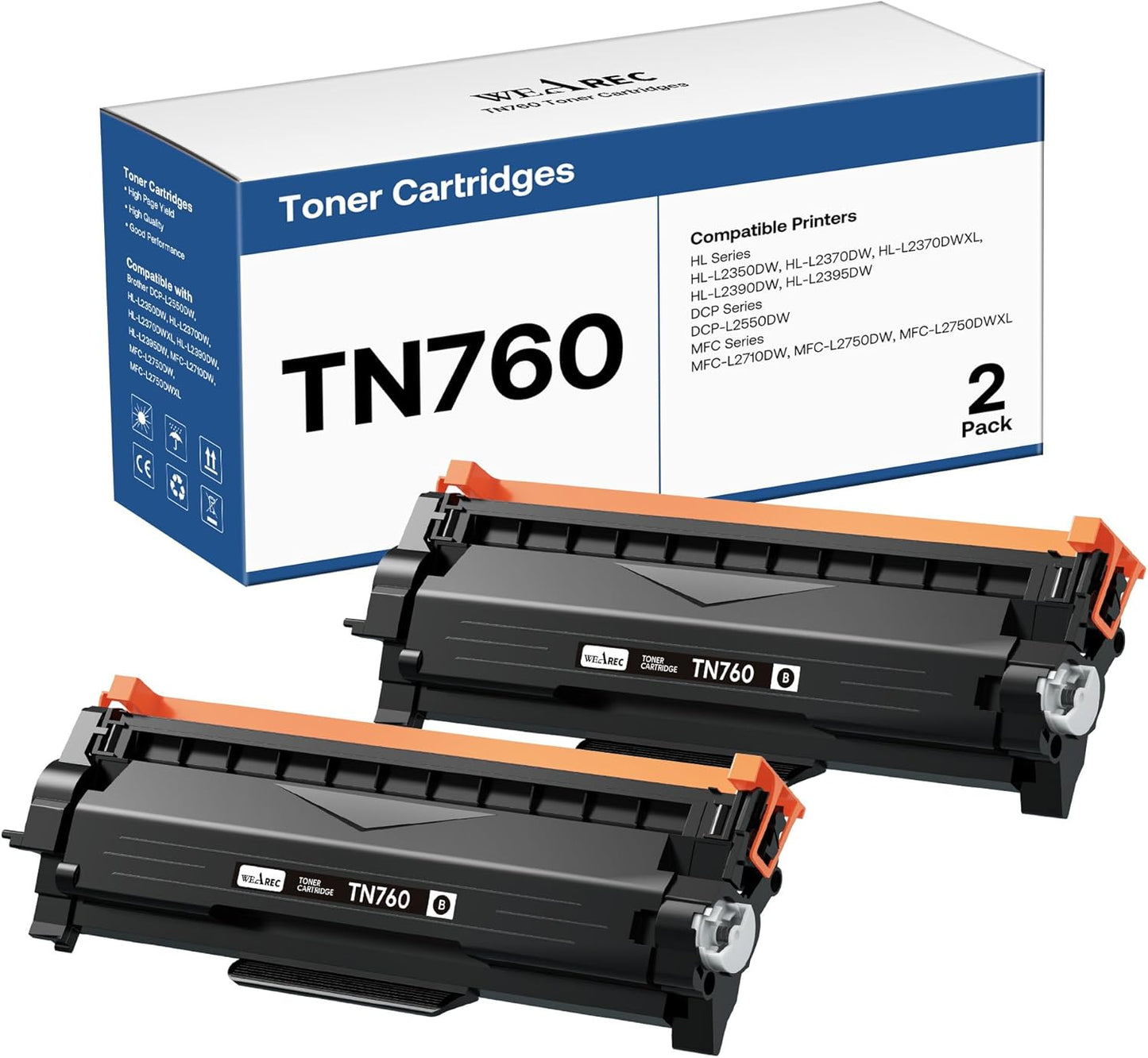 TN760 Toner Cartridges Replacement for Brother Printers - 2 Pack