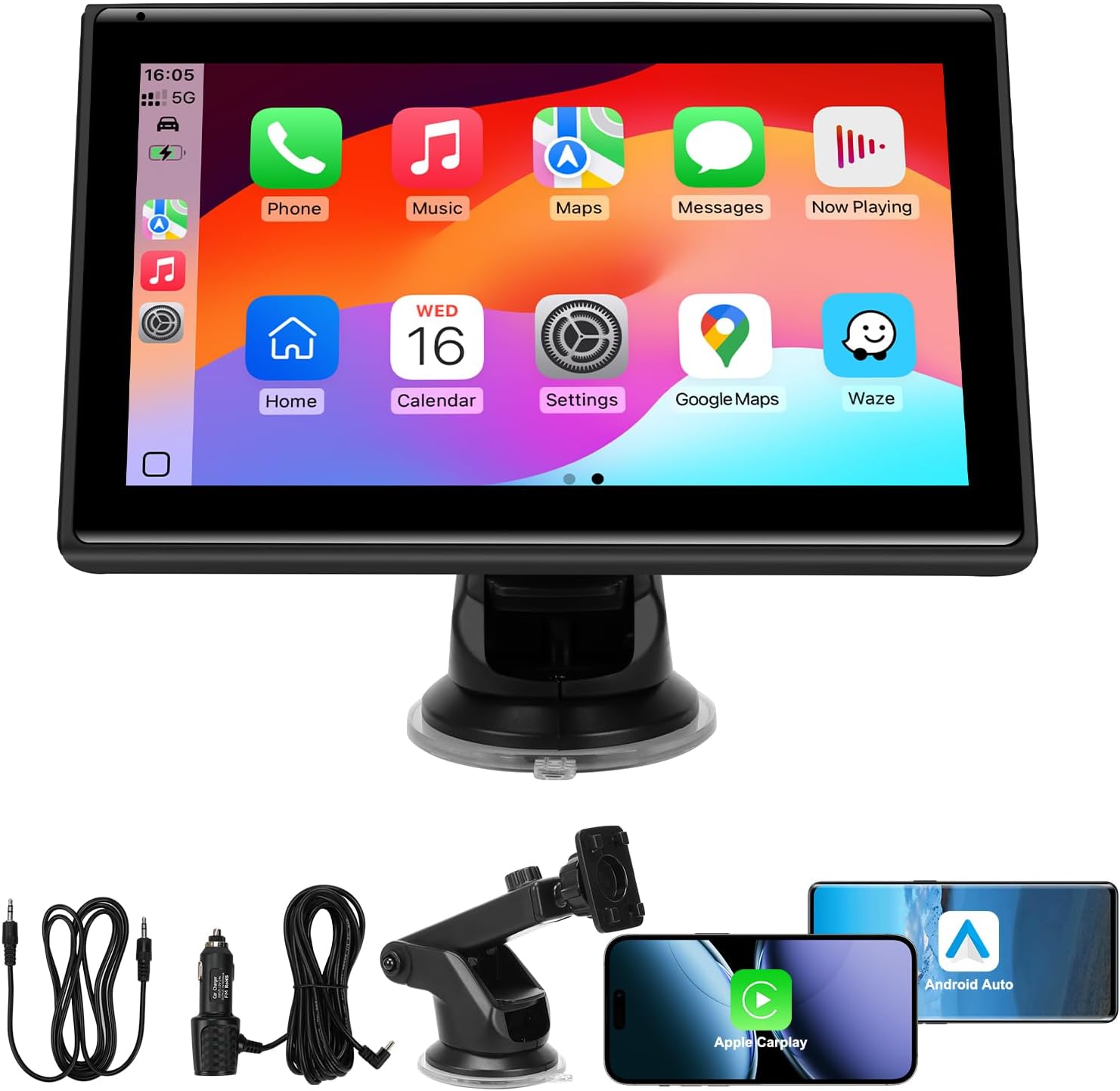 7 Inch Portable Wireless CarPlay Screen with HD Touch Display