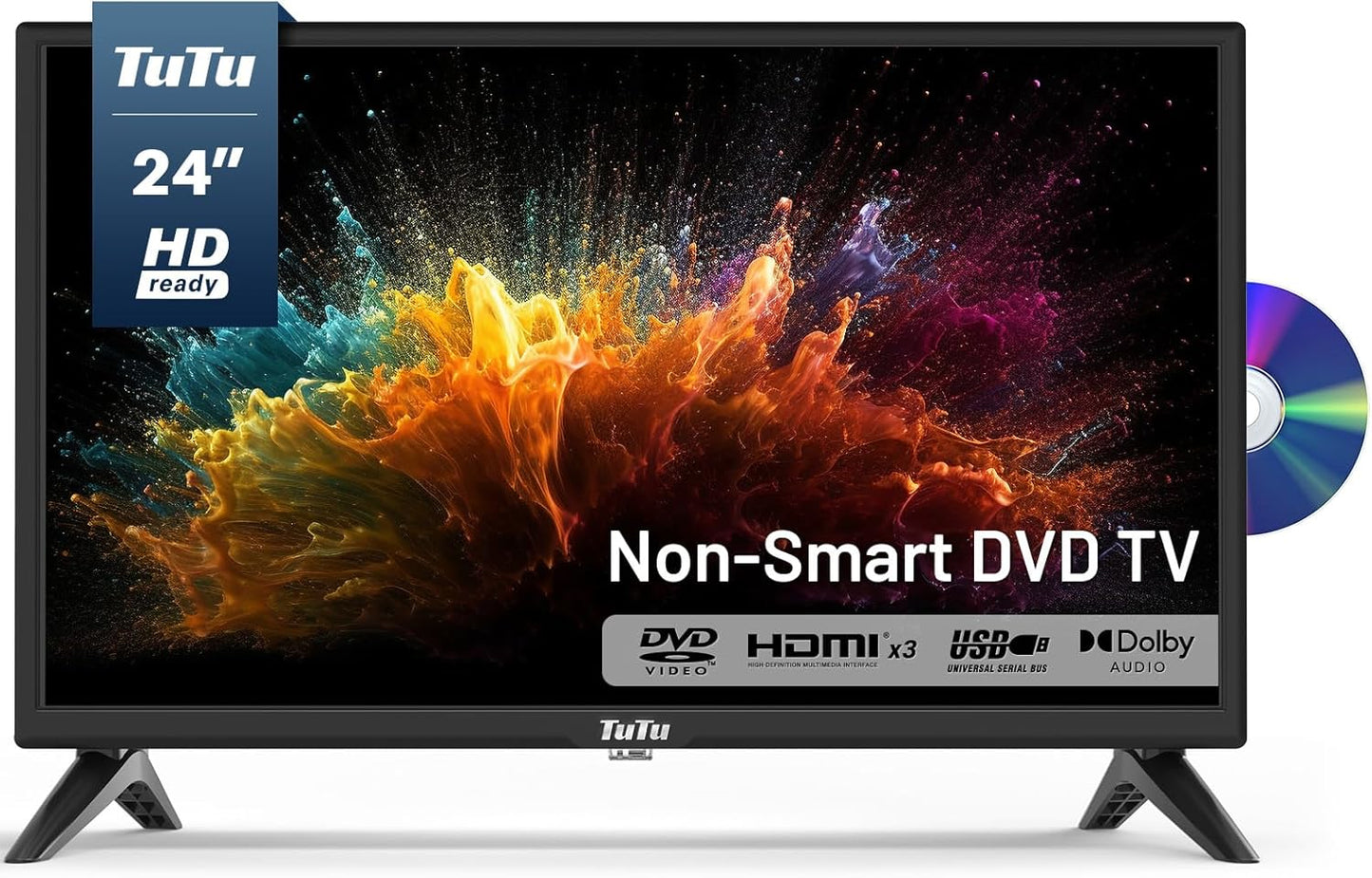 TuTu 24 Inch TV with Built-in DVD Player for Versatile Use