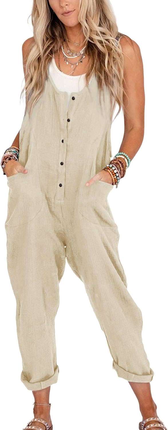 Yeokou Womens Overalls Linen Cotton Jumpsuits with Pockets