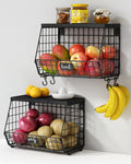 Black Kitchen Wall Hanging Storage Basket Set of 2 - Rustic Stackable