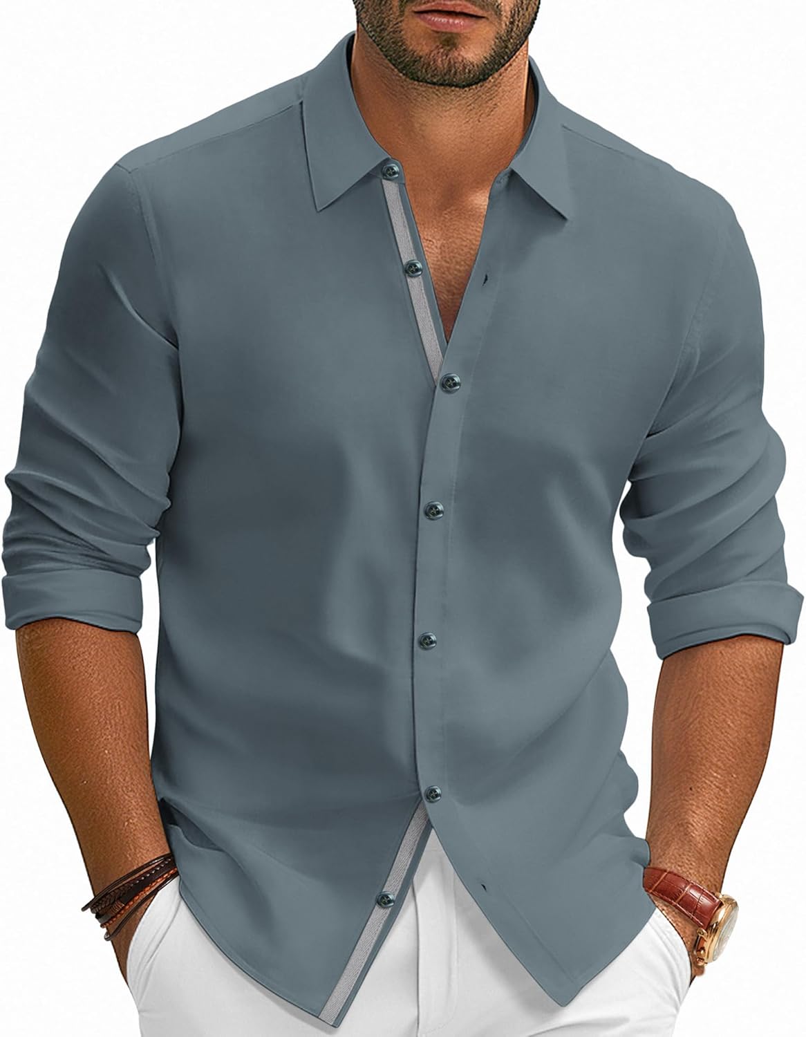 Wrinkle Free Stretch Button Down Shirt for Modern Men