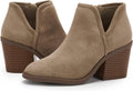 Womens Ankle Boots Chunky Stacked Heel Slip on Faux Suede - Casual