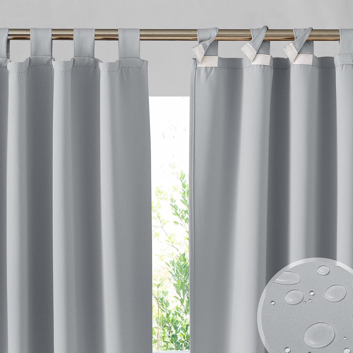 RYB HOME Outdoor Curtains for Patio - Waterproof Blackout Privacy