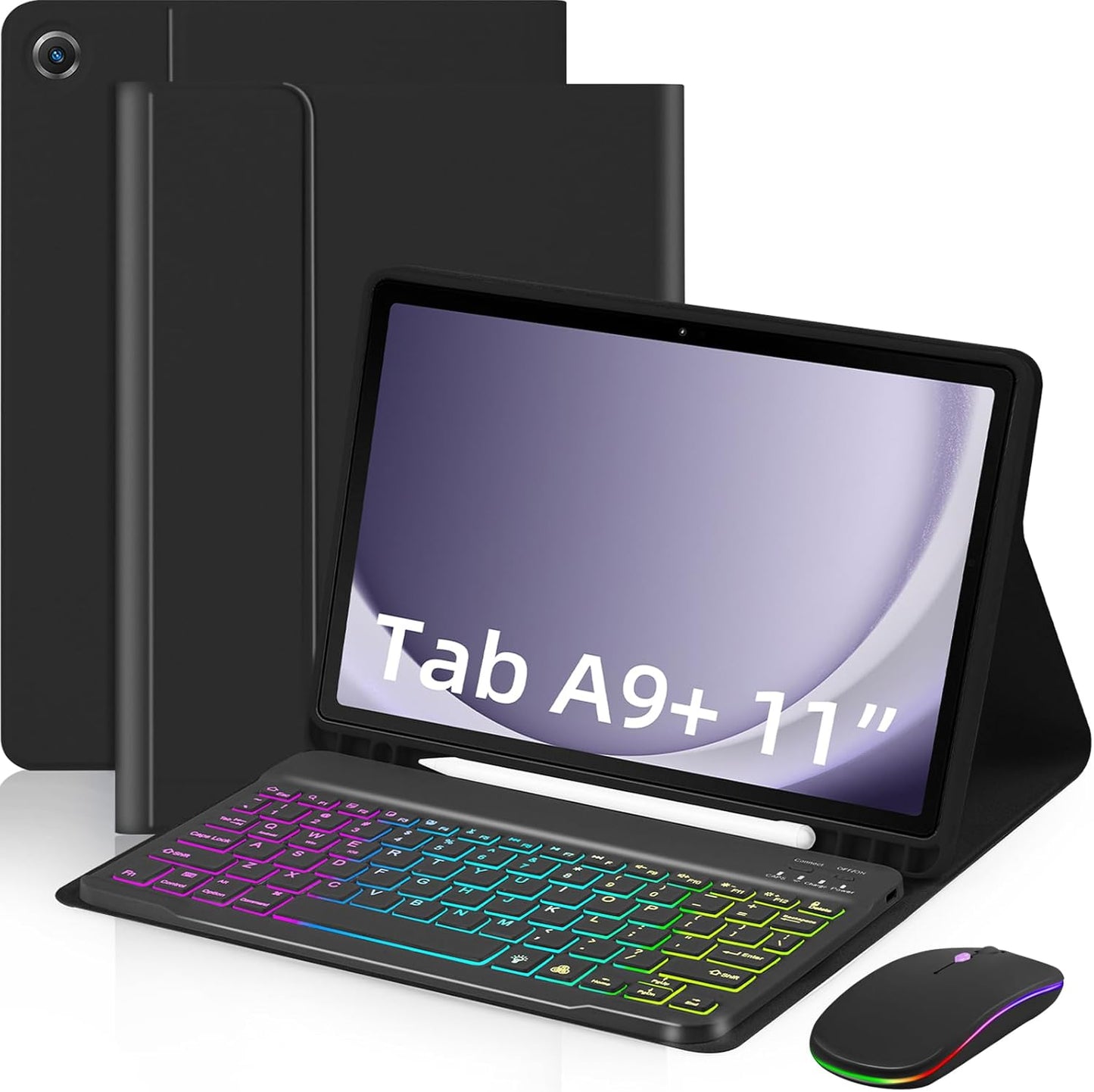 Samsung Galaxy Tab A9 Plus Case with Keyboard and Rainbow Backlight