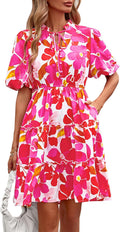 Women Summer Floral Short Dresses V Neck Tiered Ruffle Boho