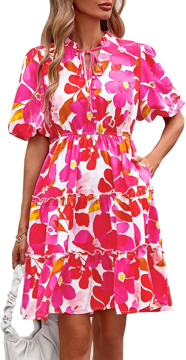 BTFBM Women Summer Floral Short Dresses for Casual Elegance