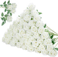 InnoGear 50 Pcs White Roses Artificial Flowers - Lifelike Silk Bouquet