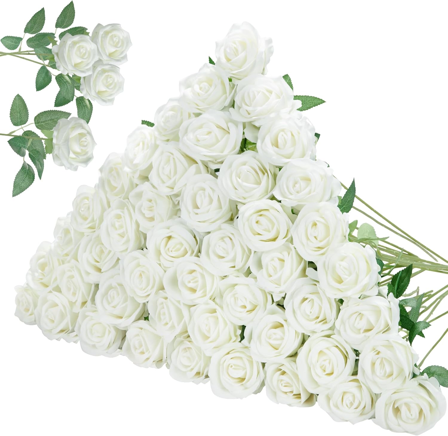 InnoGear 50 Pcs White Roses Artificial Flowers for Home Decor