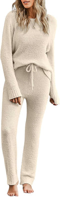 Women's Fleece Knit Pajama Set - Cozy Two-Piece Long Sleeve Loungewear