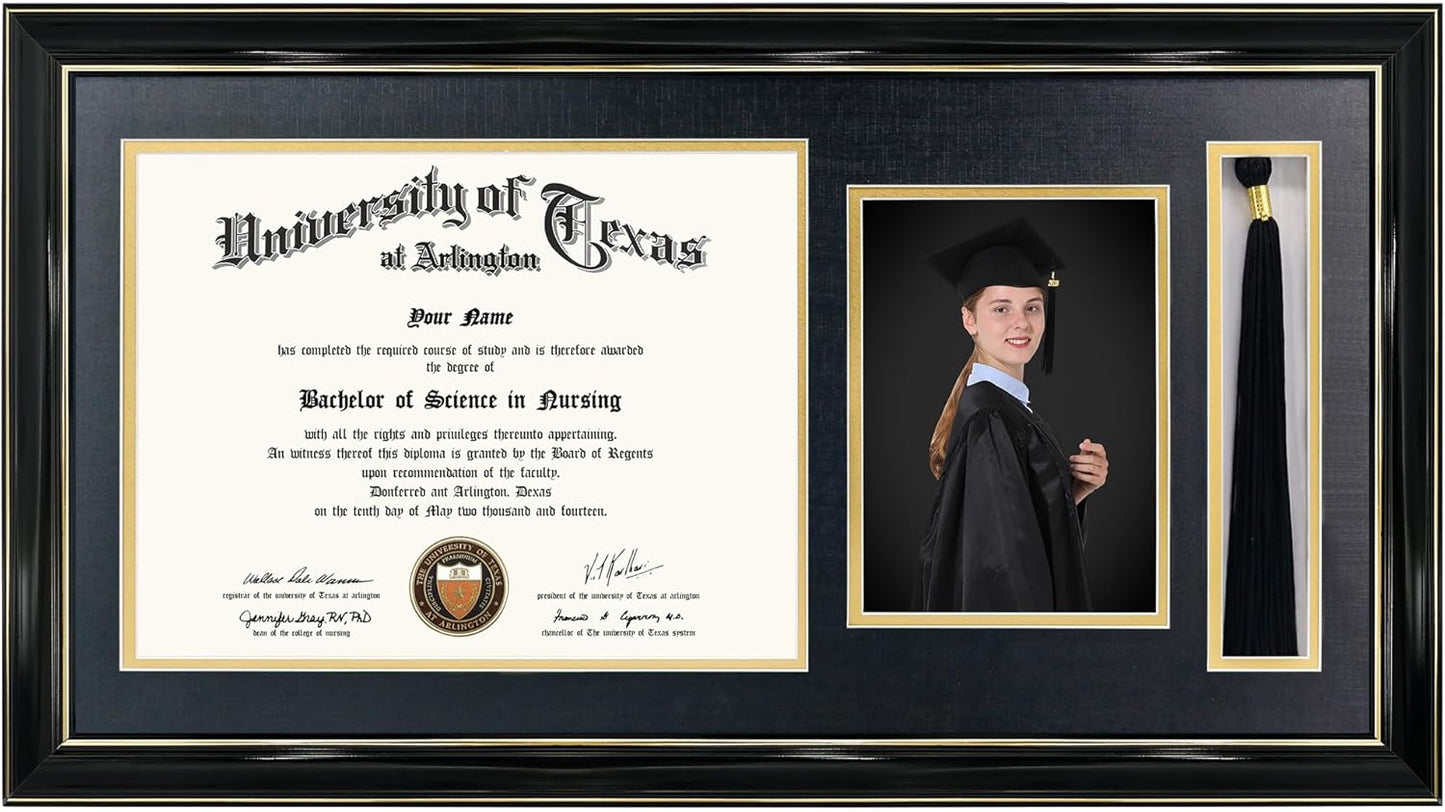 GraduationMall 11x22 Black Diploma Frame with Tassel Holder