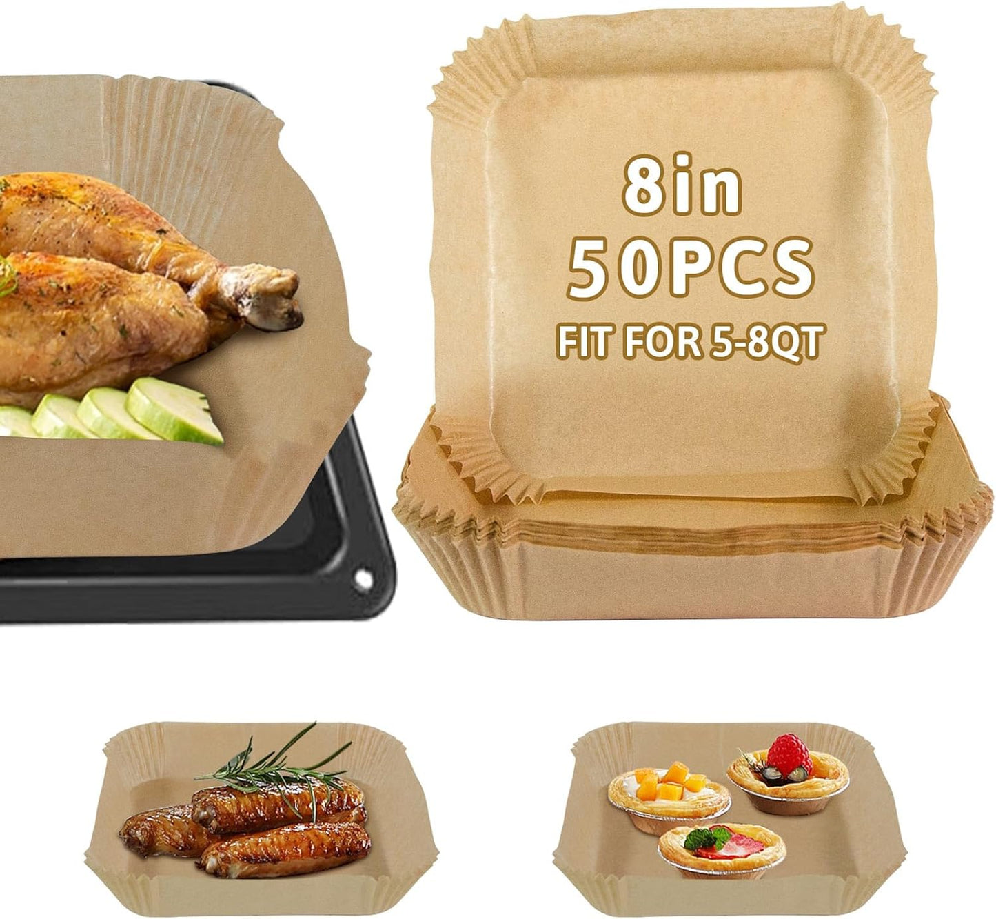 Non-Stick Air Fryer Liners - 50PCS 8 Inch