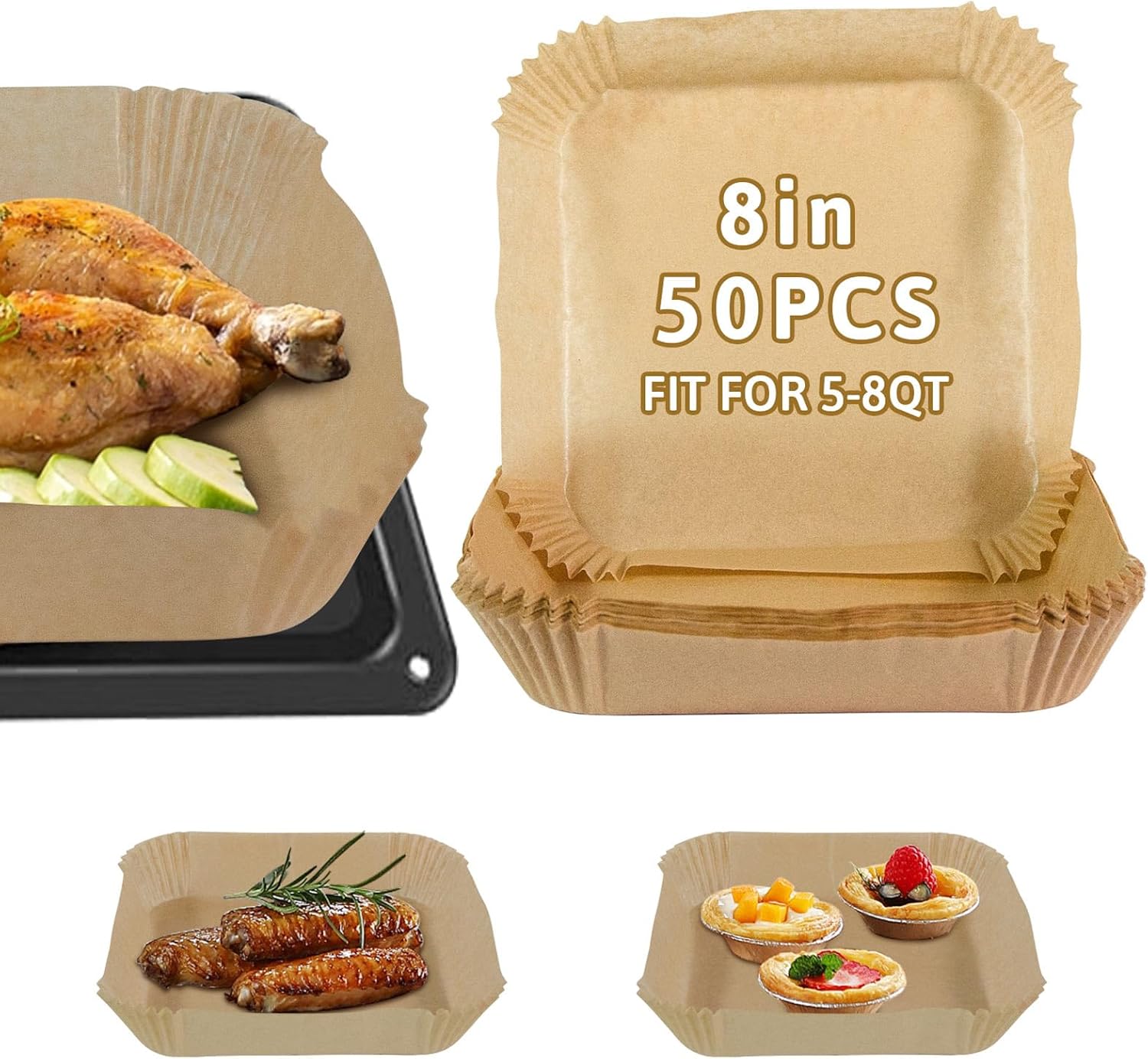 Non-Stick Air Fryer Liners - 50PCS 8 Inch