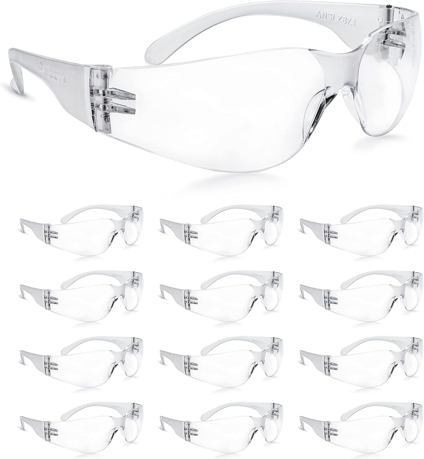 Amoolo Clear Safety Glasses Bulk of 48 for Eye Protection