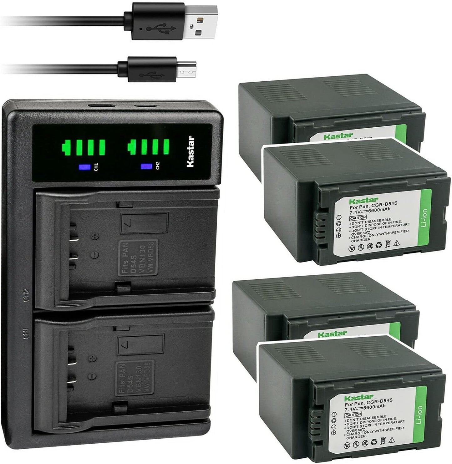Kastar 4-Pack CGA-D54 Battery and LTD2 USB Charger Replacement