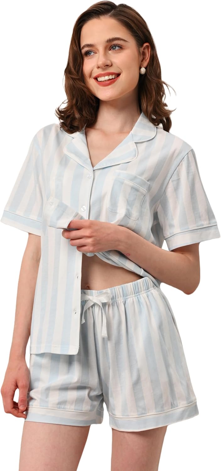 100% Cotton Pajamas for Women - Soft Sleepwear Set with Pockets