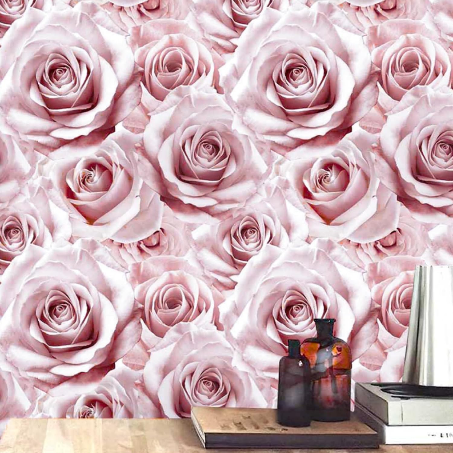 Abyssaly Pink Rose Floral Peel and Stick Wallpaper for Home Decor