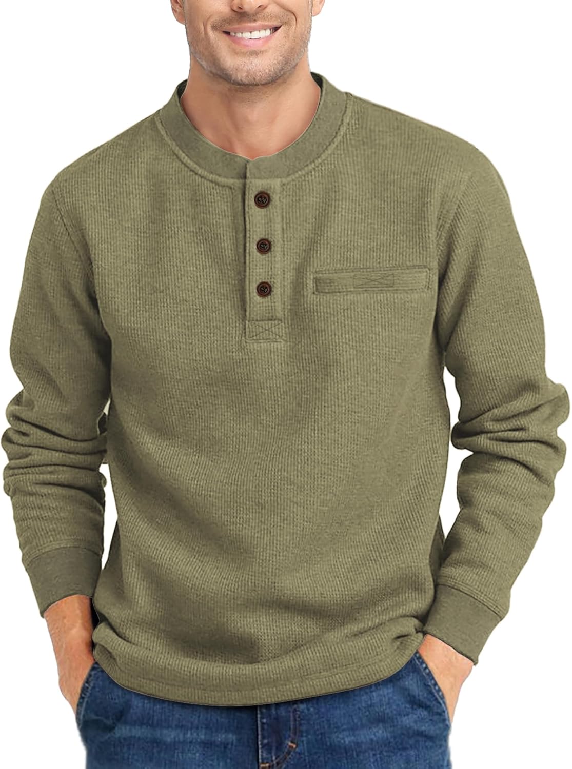 ZITY Long Sleeve Henley Shirts for Men Casual Waffle Thermal