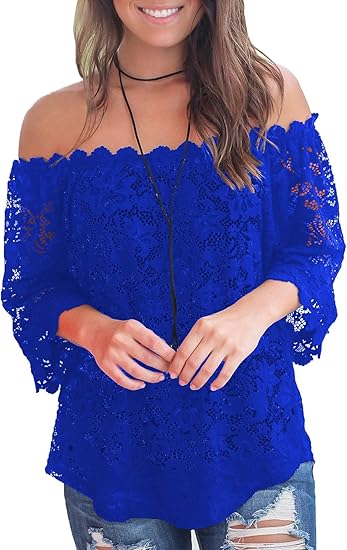 MIHOLL Women's Lace Off Shoulder Tops for Casual Elegance