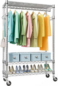 Heavy Duty Rolling Garment Rack 3 Tiers Adjustable Wire Shelving