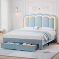 Blue Queen Upholstered LED Bed Frame with Drawers - Velvet Princess