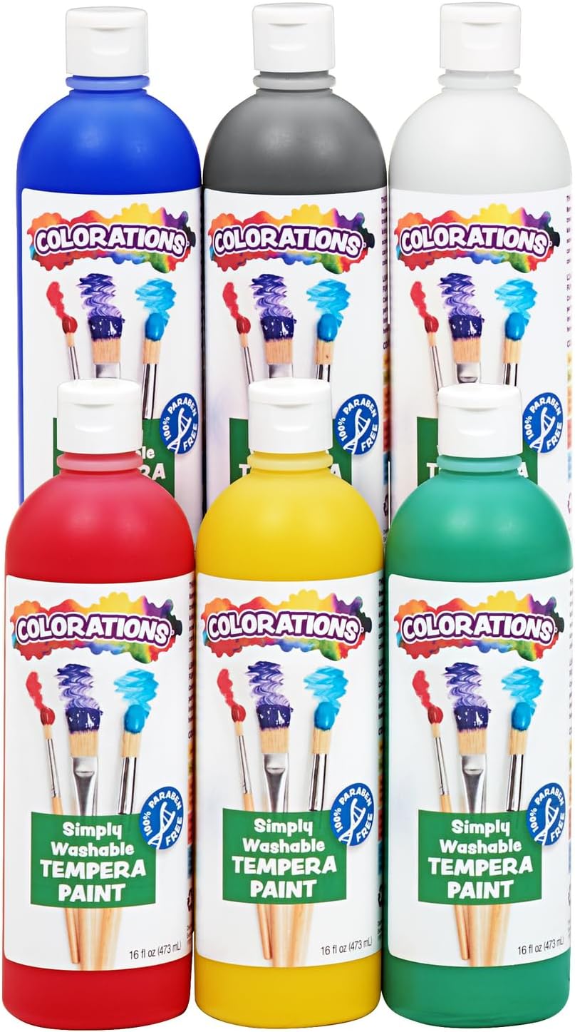 Colorations Washable Tempera Paint Set of 6 Vibrant Colors